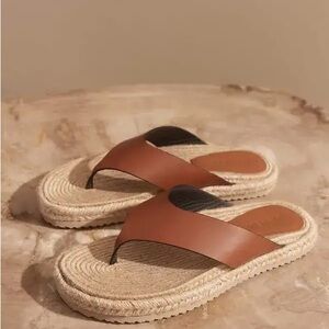 Me + Em Tan Jute Leather Espadrille Slip On Flip Flops Women's Size 40 US 10